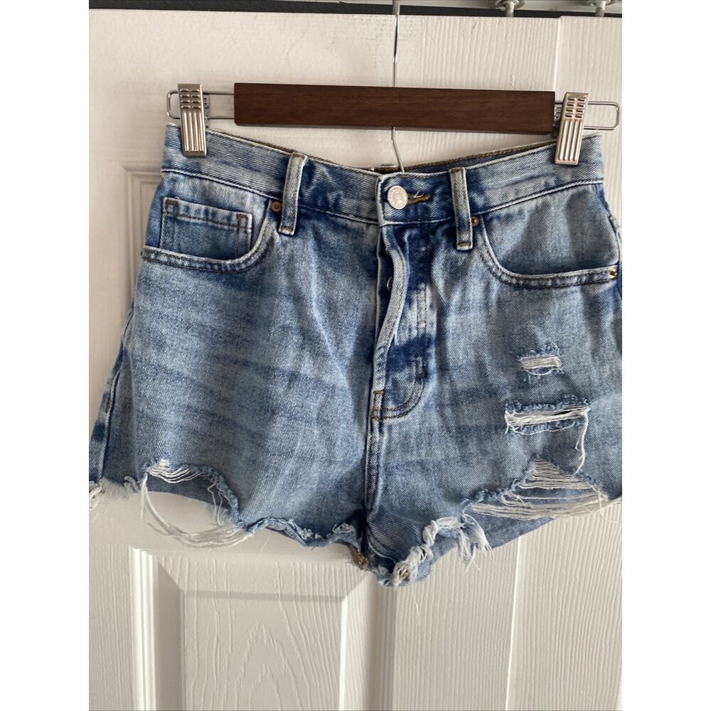 Pacsun Women's 25 Vintage High‎ Rise Light Wash Button Fly Cut off Denim Shorts